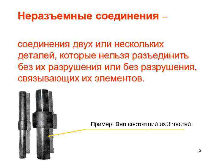 Неразъемные соединения – соединения двух или нескольких деталей, которые нельзя разъединить без их разрушения