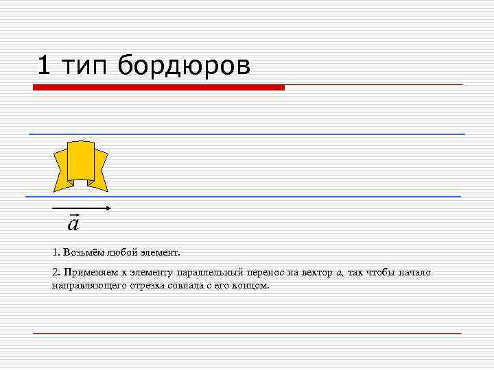 1 тип бордюров 1. Возьмём любой элемент. 2. Применяем к элементу параллельный перенос на