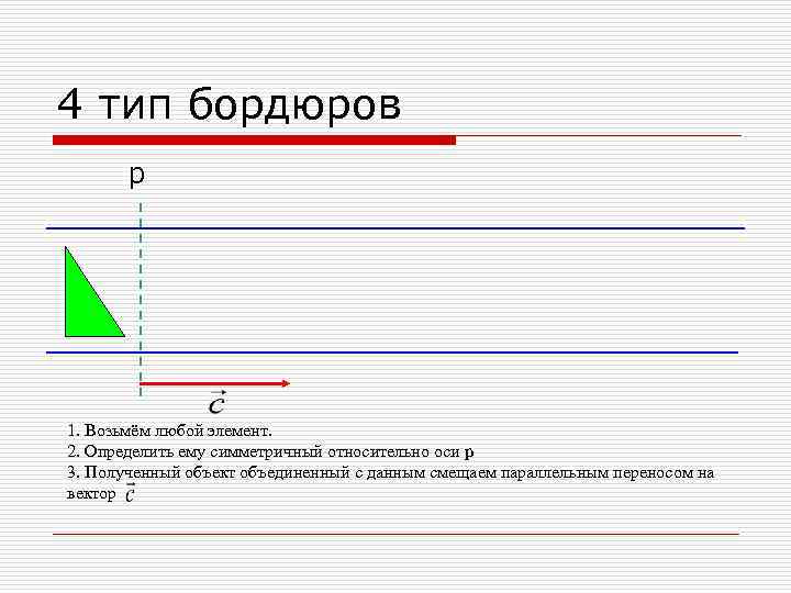 4 тип бордюров р 1. Возьмём любой элемент. 2. Определить ему симметричный относительно оси