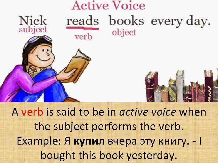 A verb is said to be in active voice when the subject performs the