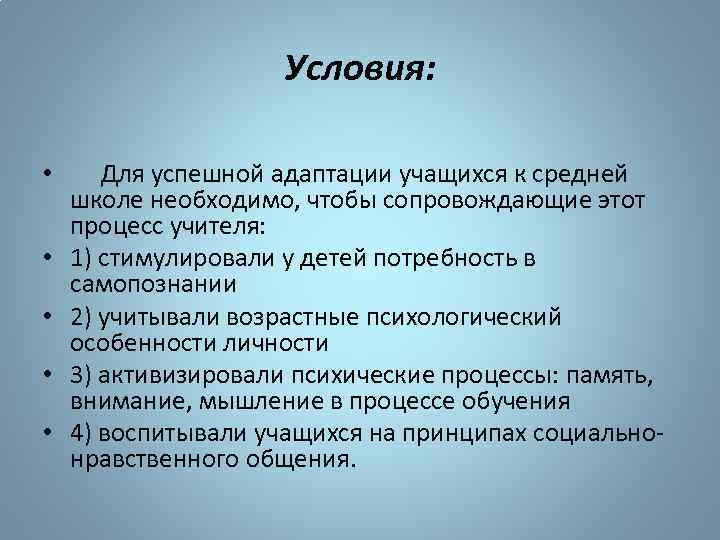 Условия в школе