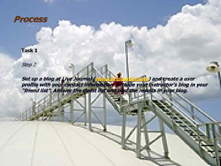 Process Task 1 Step 2 Set up a blog at Live Journal (www. livejournal.
