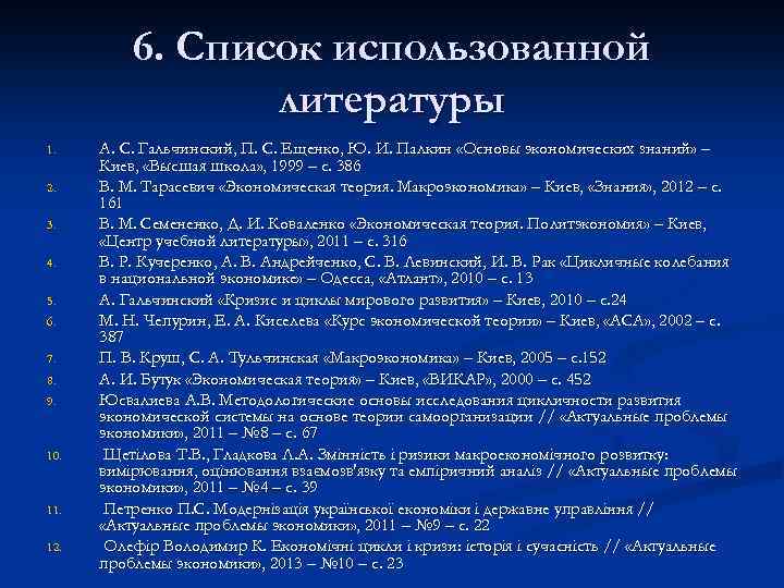 6. Список использованной литературы 1. 2. 3. 4. 5. 6. 7. 8. 9. 10.