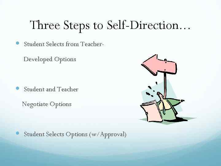 Three Steps to Self-Direction. . . Student Selects from Teacher. Developed Options Student and