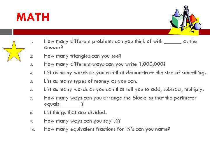 MATH 1. 2. 3. 4. 5. 6. 7. 8. 9. 10. How many different