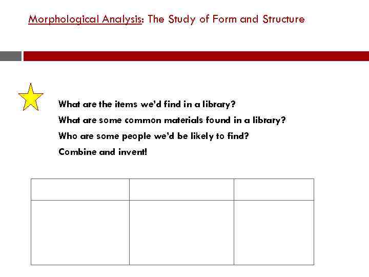 Morphological Analysis: The Study of Form and Structure What are the items we’d find