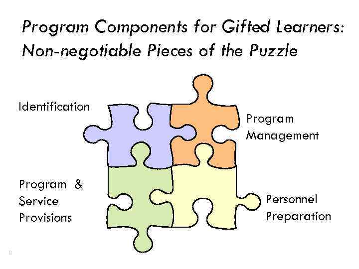 Program Components for Gifted Learners: Non-negotiable Pieces of the Puzzle Identification Program & Service
