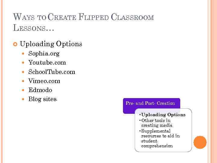 WAYS TO CREATE FLIPPED CLASSROOM LESSONS… Uploading Options Sophia. org Youtube. com School. Tube.