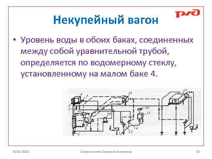 Некупейный вагон • Уровень воды в обоих баках, соединенных между собой уравнительной трубой, определяется