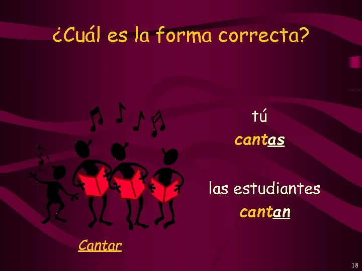 ¿Cuál es la forma correcta? tú cantas las estudiantes cantan Cantar 18 