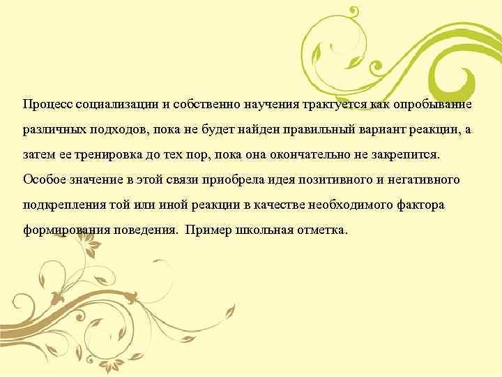 Процесс социализации и собственно научения трактуется как опробывание различных подходов, пока не будет найден