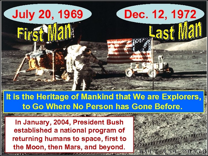 July 20, 1969 Dec. 12, 1972 It is the Heritage of Mankind that We