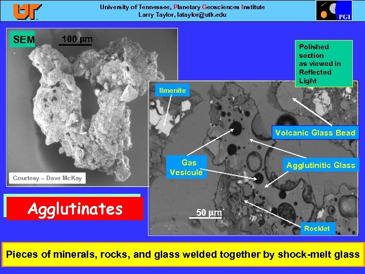 University of Tennessee, Planetary Geosciences Institute Larry Taylor, lataylor@utk. edu SEM 100 m Polished