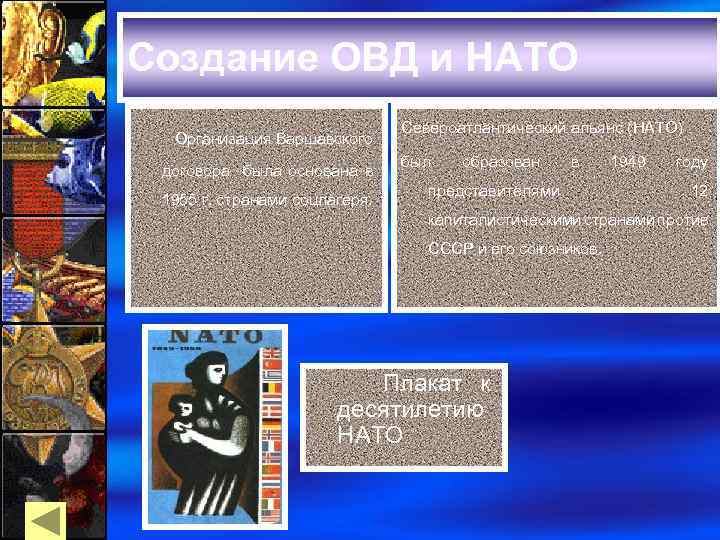 Создание ОВД и НАТО Организация Варшавского договора была основана в 1955 г. странами соцлагеря.