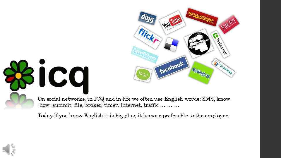 On social networks, in ICQ and in life we often use English words: SMS,