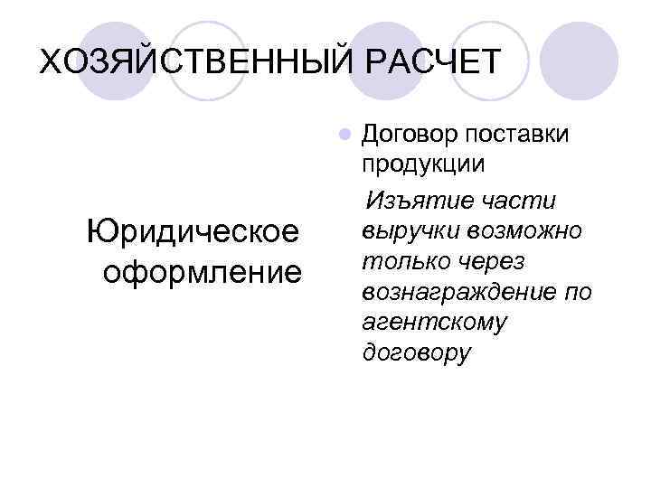 ХОЗЯЙСТВЕННЫЙ РАСЧЕТ l Юридическое оформление Договор поставки продукции Изъятие части выручки возможно только через