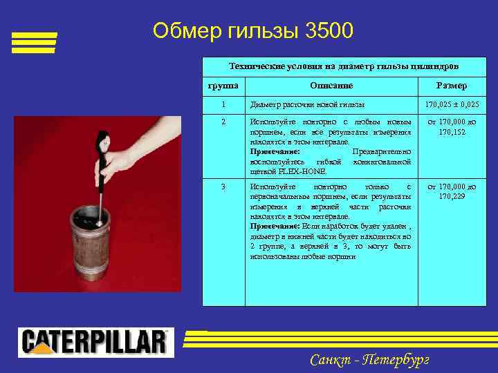 Обмер гильзы 3500 Технические условия на диаметр гильзы цилиндров группа Описание Размер 170, 025