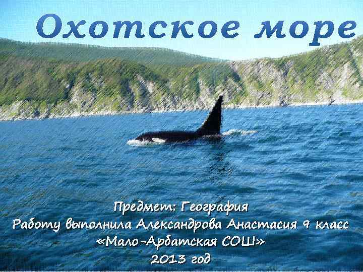 Предмет: География Работу выполнила Александрова Анастасия 9 класс «Мало-Арбатская СОШ» 2013 год 