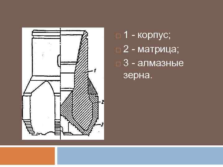 1 - корпус; 2 - матрица; 3 - алмазные зерна. 