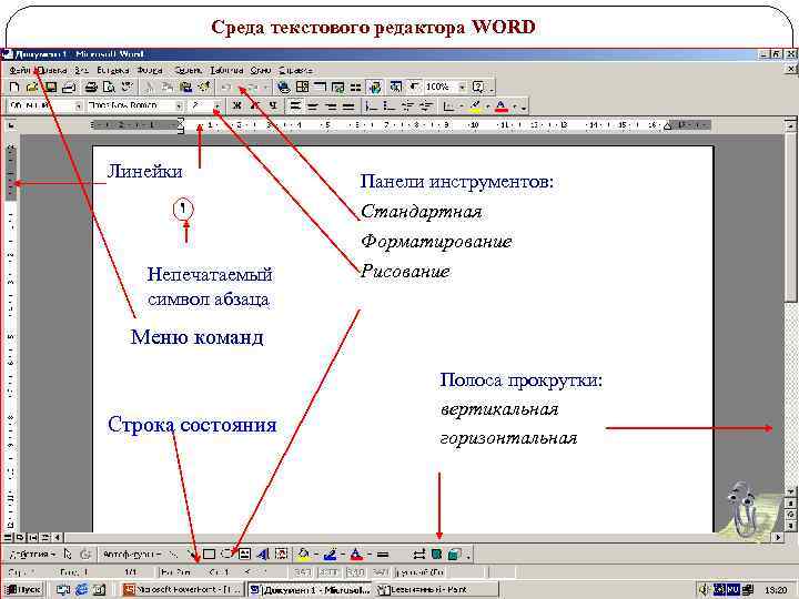 Страница в текстовом редакторе это. Среда текстового редактора. Панели инструментов - стандартную, форматирование, рисование.. Панель инструментов текстового редактора.