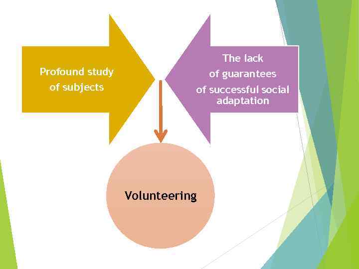 Profound study of subjects The lack of guarantees of successful social adaptation Volunteering 