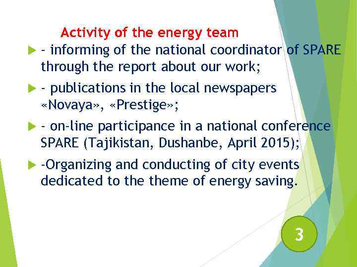 Activity of the energy team - informing of the national coordinator of SPARE through