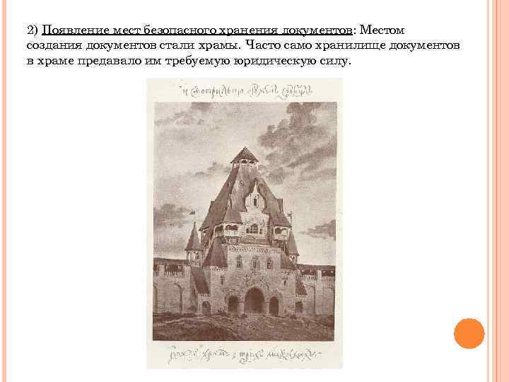 2) Появление мест безопасного хранения документов: Местом создания документов стали храмы. Часто само хранилище