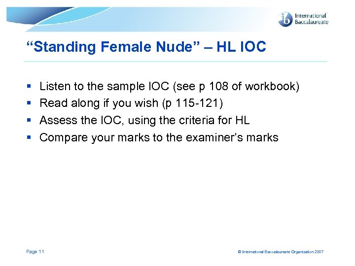 “Standing Female Nude” – HL IOC § § Listen to the sample IOC (see
