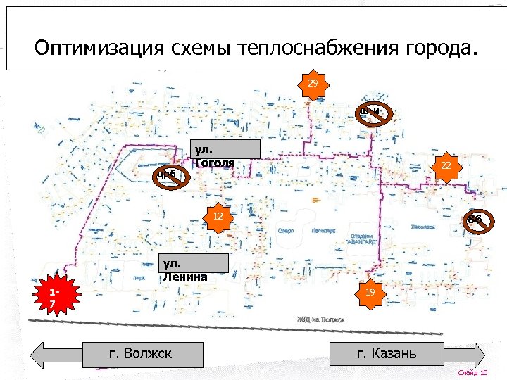 Оптимизация схемы теплоснабжения города. 29 ш-и црб ул. Гоголя 22 12 86 ул. Ленина