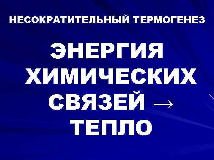 НЕСОКРАТИТЕЛЬНЫЙ ТЕРМОГЕНЕЗ ЭНЕРГИЯ ХИМИЧЕСКИХ СВЯЗЕЙ → ТЕПЛО 