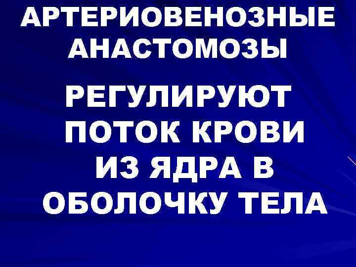 АРТЕРИОВЕНОЗНЫЕ АНАСТОМОЗЫ РЕГУЛИРУЮТ ПОТОК КРОВИ ИЗ ЯДРА В ОБОЛОЧКУ ТЕЛА 