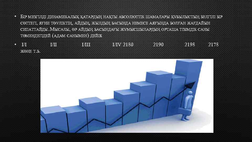  • БІР МЕЗГІЛДІ ДИНАМИКАЛЫҚ ҚАТАРДЫҢ НАҚТЫ АБСОЛЮТТІК ШАМАЛАРЫ ҚҰБЫЛЫСТЫҢ БЕЛГІЛІ БІР СӘТТЕГІ, ЯҒНИ