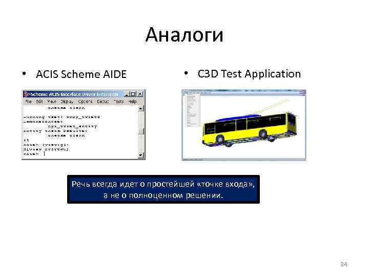 Аналоги • ACIS Scheme AIDE • C 3 D Test Application Речь всегда идет