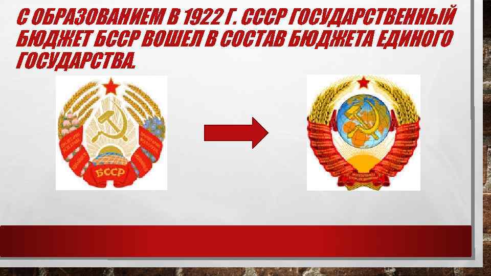 С ОБРАЗОВАНИЕМ В 1922 Г. СССР ГОСУДАРСТВЕННЫЙ БЮДЖЕТ БССР ВОШЕЛ В СОСТАВ БЮДЖЕТА ЕДИНОГО