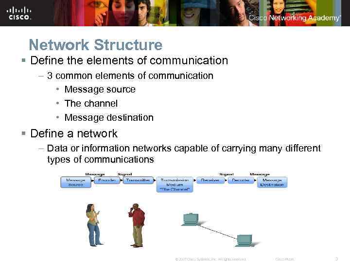 Network Structure § Define the elements of communication – 3 common elements of communication