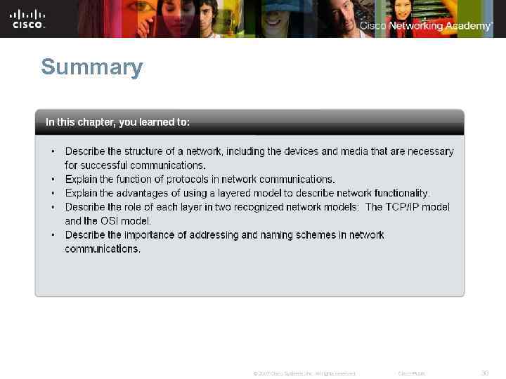 Summary © 2007 Cisco Systems, Inc. All rights reserved. Cisco Public 30 