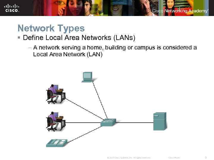 Network Types § Define Local Area Networks (LANs) – A network serving a home,