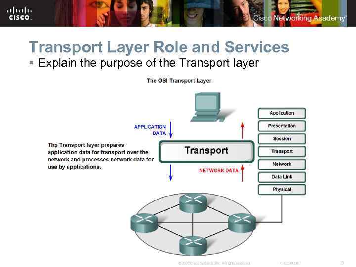 Transport Layer Role and Services § Explain the purpose of the Transport layer ©