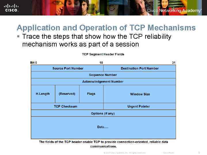 Application and Operation of TCP Mechanisms § Trace the steps that show the TCP