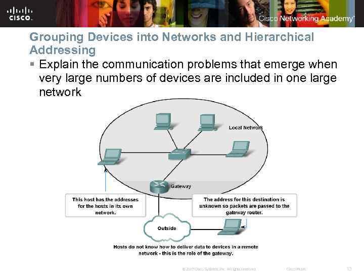 Grouping Devices into Networks and Hierarchical Addressing § Explain the communication problems that emerge