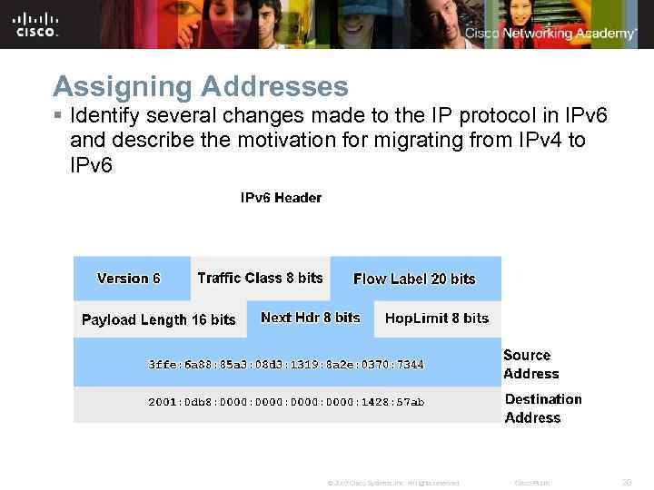 Assigning Addresses § Identify several changes made to the IP protocol in IPv 6