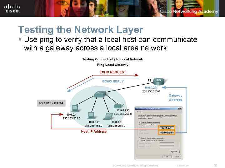 Testing the Network Layer § Use ping to verify that a local host can