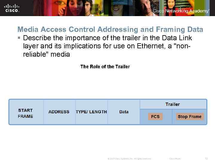 Media Access Control Addressing and Framing Data § Describe the importance of the trailer