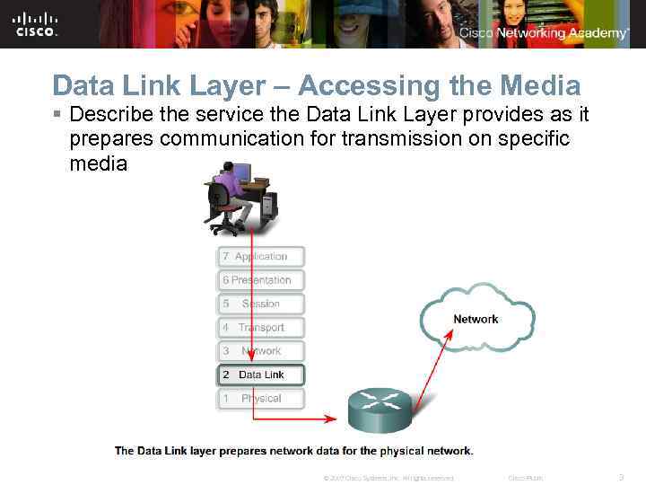 Data Link Layer – Accessing the Media § Describe the service the Data Link