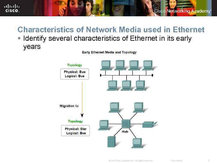 Characteristics of Network Media used in Ethernet § Identify several characteristics of Ethernet in