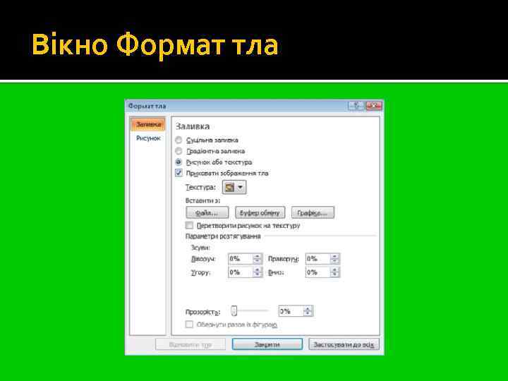 Вікно Формат тла 
