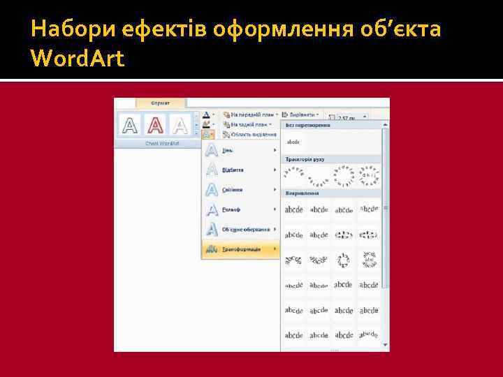 Набори ефектів оформлення об’єкта Word. Art 