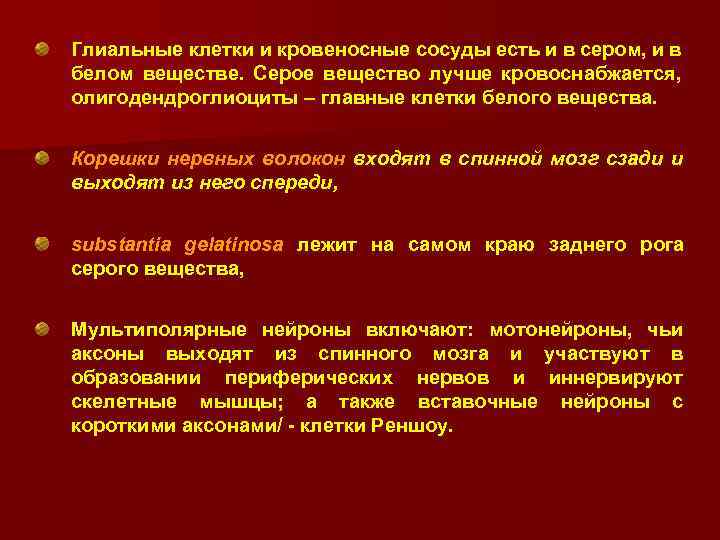 Глиальные клетки и кровеносные сосуды есть и в сером, и в белом веществе. Серое