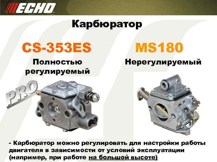 Карбюратор CS-353 ES Полностью регулируемый MS 180 Нерегулируемый - Карбюратор можно регулировать для настройки