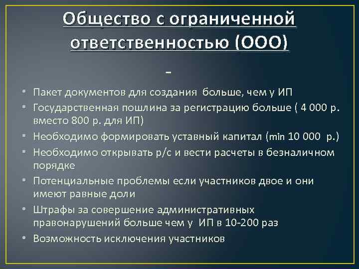 Общество с ограниченной ответственностью (ООО) • • Пакет документов для создания больше, чем у